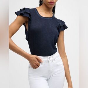 Veronica Beard Akeela Ruffle Sleeve Tee Navy size Large